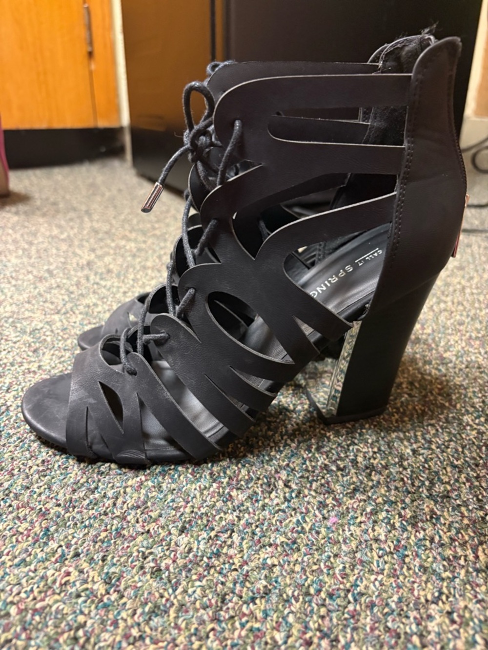 Call it spring Black Lace-Up Block Heel